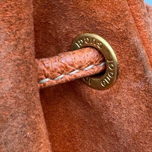 Gucci-Authentic-Vintage - Bamboo Backpack Purse Suede Leather Orange - Picture 13 of 16